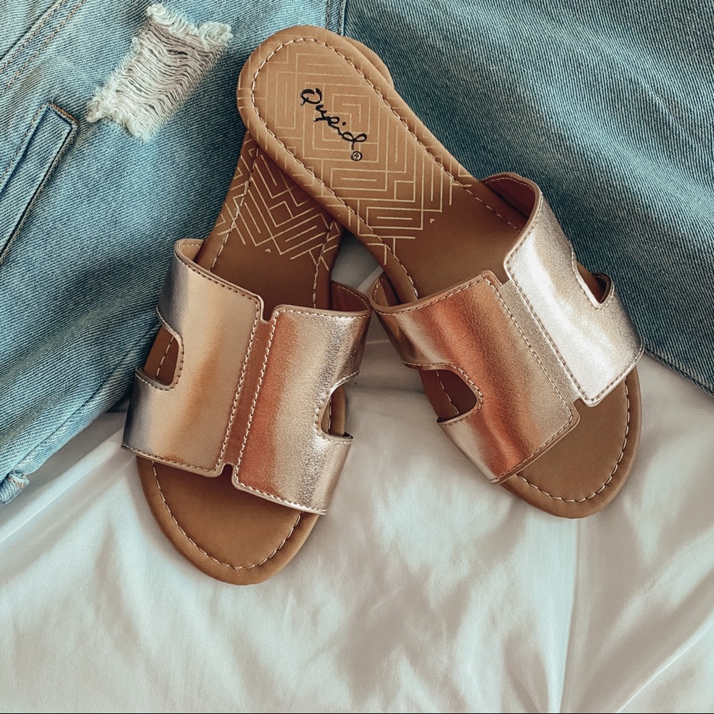Rose Gold Slip Ons Sandals - Picture 2 of 2